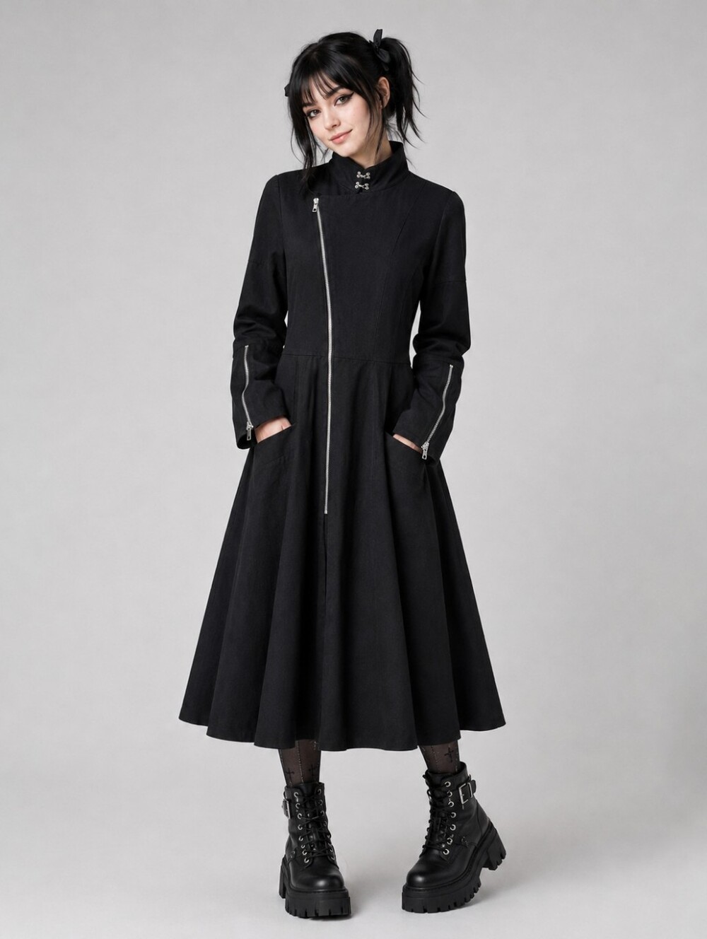 RARE Necessary Evil Black Gothic Corset Back Trench Coat XL Discontinued Style